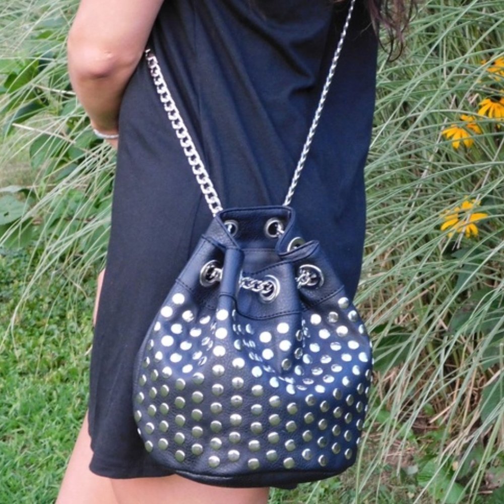 JustFab FAUX Leather Studded Crossbody Bucket Bag